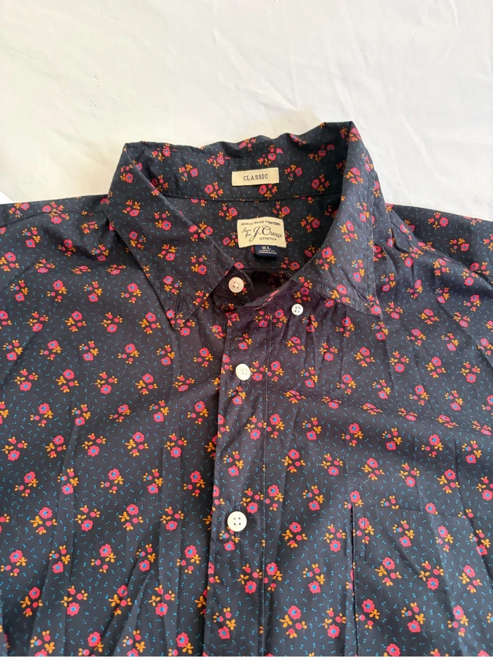 J. Crew Navy Button-Down Shirt with Red & Pink Floral Print Sizse XL
